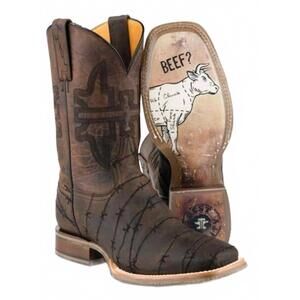 NEW TIN HAUL men's don't fence me in two square toe boot in brown oiled